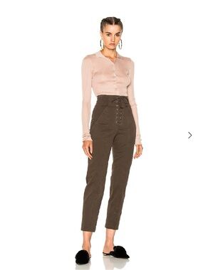 A.L.C. Kyle High-Waist Lace-Up Pants in Olive Kaki 12